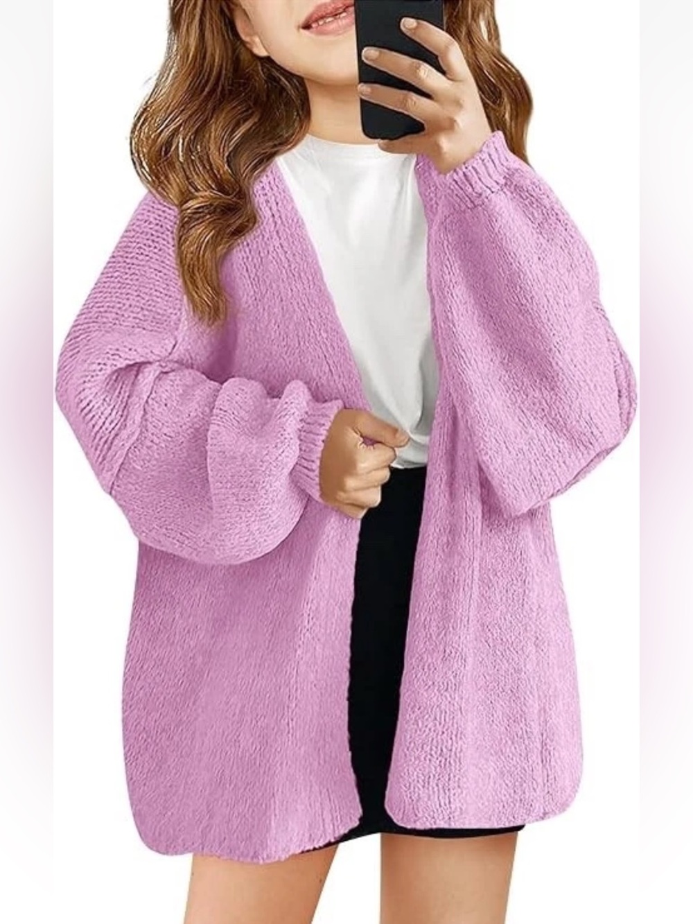 Oversized Cardigan Sweaters Girls Size Purple Kids Cozy Open Front Chunky Knit